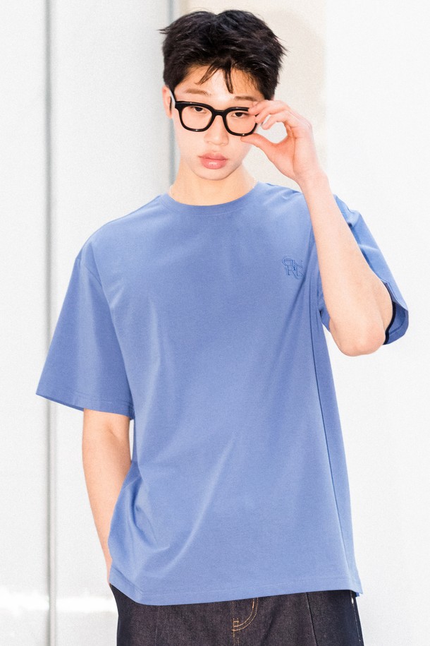 GENERAL IDEA - 반팔티셔츠 - [24SS] MAN GNRL 실켓 스판 티셔츠 [BLUE] / SBD1M01003