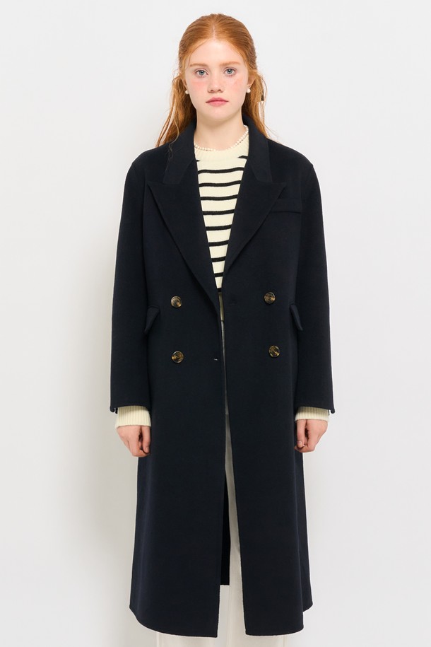 GENERAL IDEA - 코트 / 패딩 - [23FW] WOMAN 울 핸드메이드 더블 롱 코트 [NAVY] / WBC4L10503