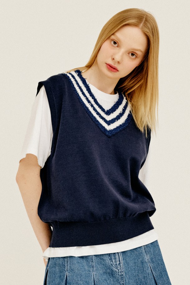 GENERAL IDEA - 베스트 - [23SS] UNISEX 테리 믹스 베스트 [NAVY] / SBC1U53017