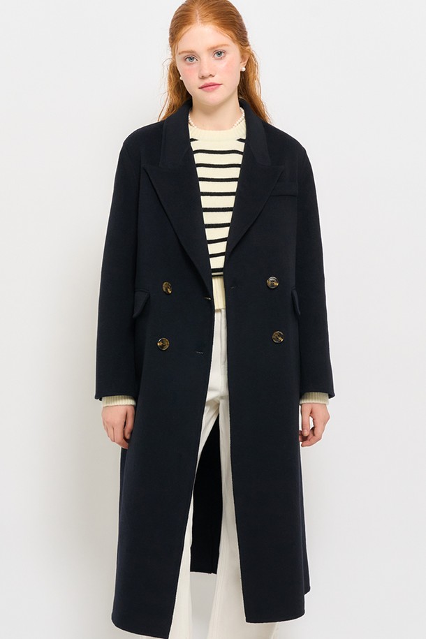 GENERAL IDEA - 코트 / 패딩 - [23FW] WOMAN 울 핸드메이드 더블 롱 코트 [NAVY] / WBC4L10503