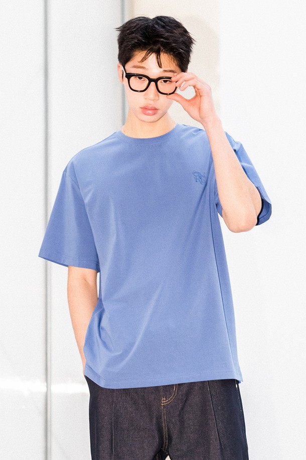 GENERAL IDEA - 반팔티셔츠 - [24SS] MAN GNRL 실켓 스판 티셔츠 [BLUE] / SBD1M01003