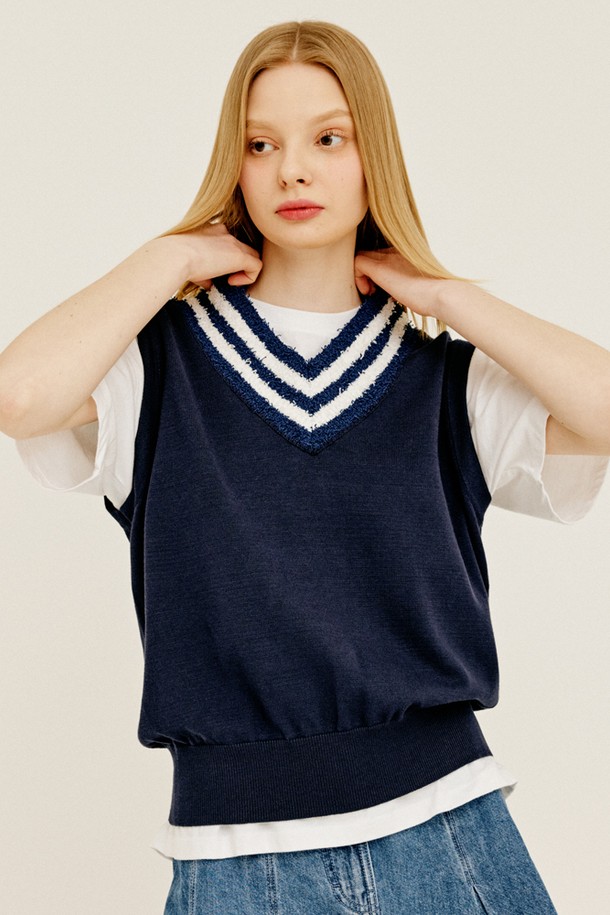 GENERAL IDEA - 베스트 - [23SS] UNISEX 테리 믹스 베스트 [NAVY] / SBC1U53017