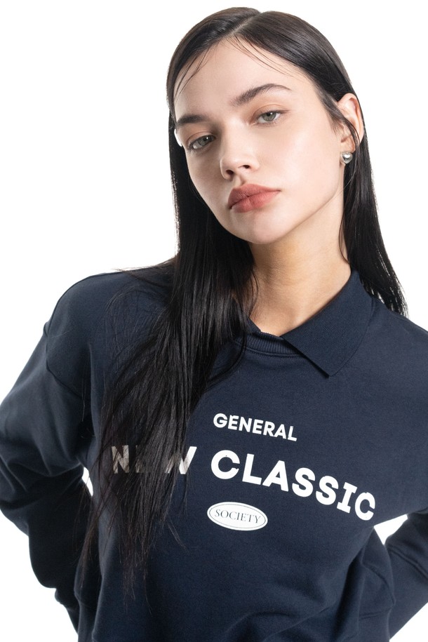 GENERAL IDEA - 스웻셔츠 - [23FW] WOMAN 뉴클래식 카라 맨투맨 [NAVY] / WBC3L02509