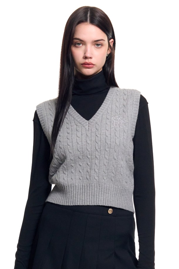 GENERAL IDEA - 베스트 - [23FW] WOMAN GNRL 클래식 케이블 베스트 [GREY] / WBC3L06506