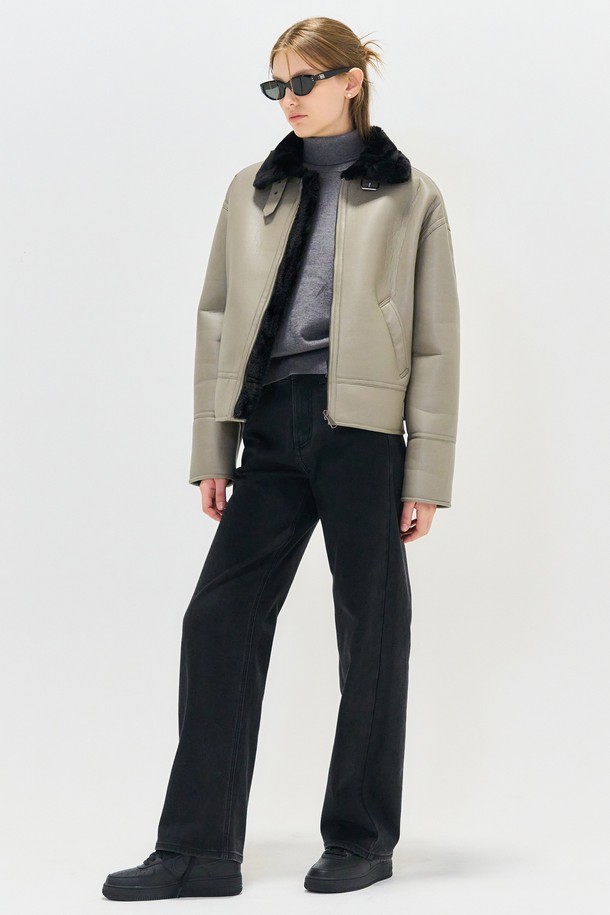 GENERAL IDEA - 자켓 - [23FW] UNISEX 클래식 에코 레더 무스탕 [GREY] / SBC4U07011