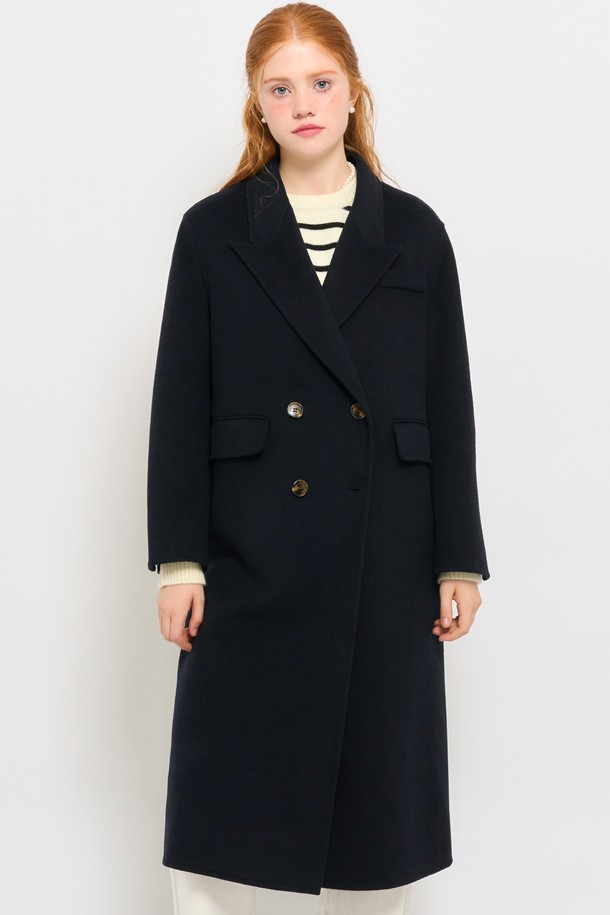 GENERAL IDEA - 코트 / 패딩 - [23FW] WOMAN 울 핸드메이드 더블 롱 코트 [NAVY] / WBC4L10503