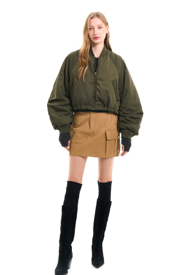 GENERAL IDEA - 패딩 - [23FW] WOMAN 래글런 크롭 패딩 블루종 [KHAKI] / WBC4L07506