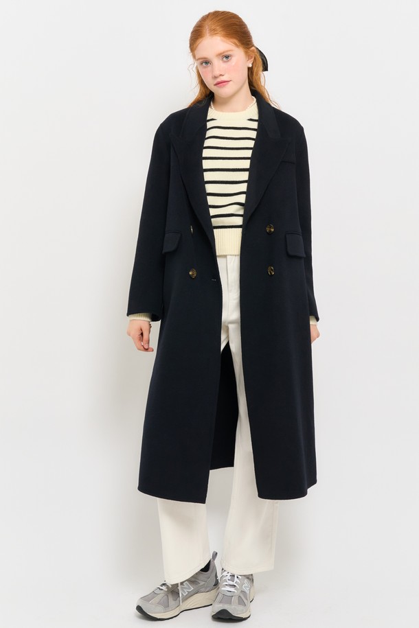 GENERAL IDEA - 코트 / 패딩 - [23FW] WOMAN 울 핸드메이드 더블 롱 코트 [NAVY] / WBC4L10503