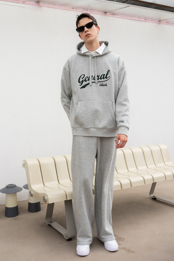 GENERAL IDEA - 긴팔 티셔츠 / 후디 - [23FW] UNISEX 부클 로고 기모 후드 세트 [MELANGE GREY] / SBC4U02013SET