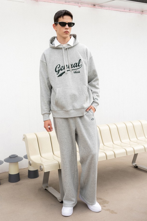 GENERAL IDEA - 긴팔 티셔츠 / 후디 - [23FW] UNISEX 부클 로고 기모 후드 세트 [MELANGE GREY] / SBC4U02013SET