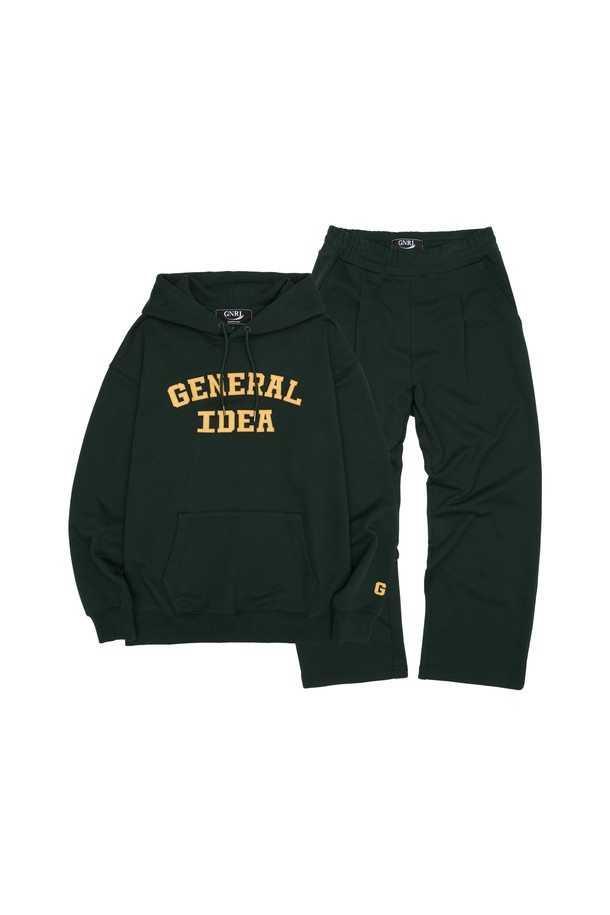 GENERAL IDEA - 긴소매 티셔츠 - [23FW] UNISEX 베이직 로고 후드 세트 [GREEN] / SBC3U02008SET