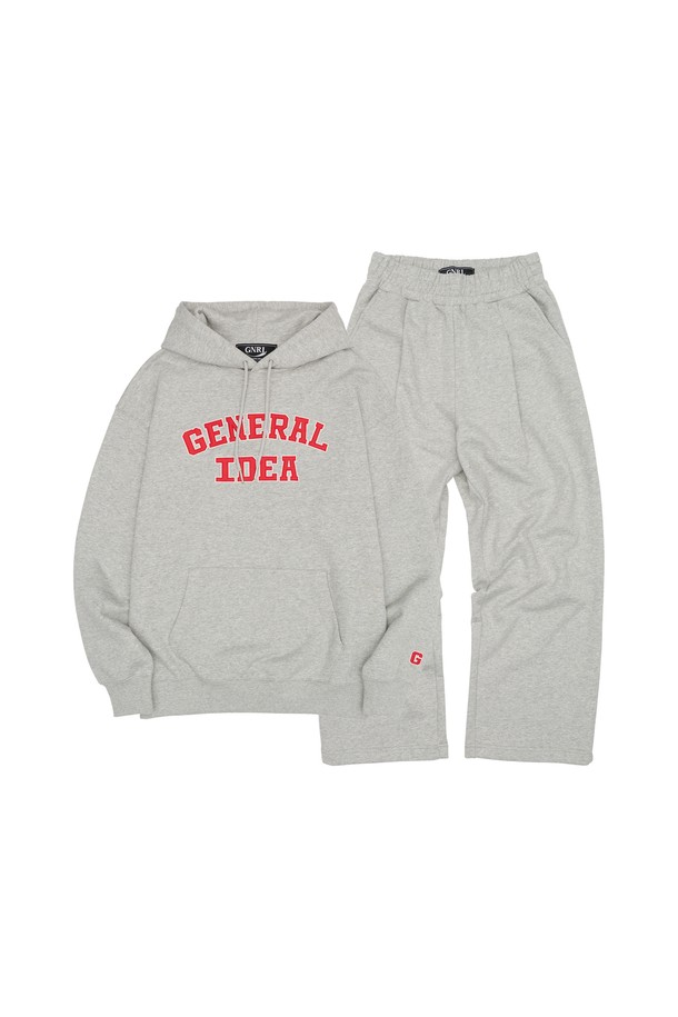 GENERAL IDEA - 긴소매 티셔츠 - [23FW] UNISEX 베이직 로고 후드 세트 [MELANGE GREY] / SBC3U02008SET