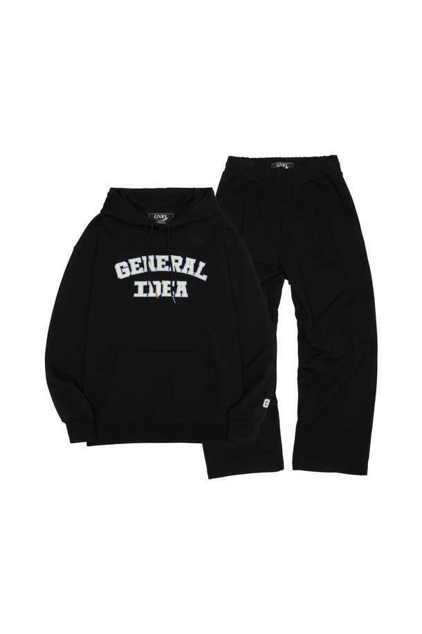 GENERAL IDEA - 긴소매 티셔츠 - [23FW] UNISEX 베이직 로고 후드 세트 [BLACK] / SBC3U02008SET