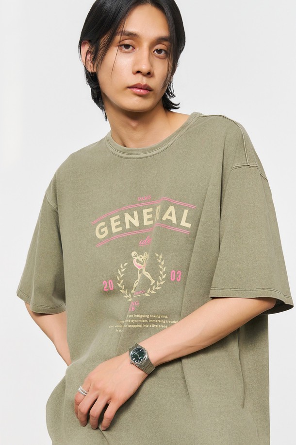 GENERAL IDEA - 반팔티셔츠 - [24SS] UNISEX 피그먼트 복싱 반팔티 [KHAKI] / SBD2U01012