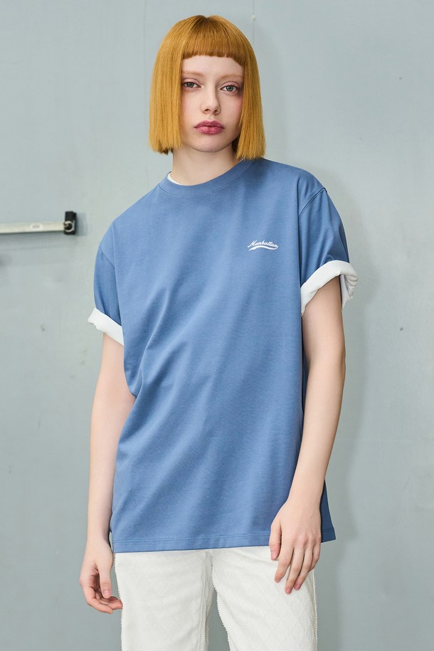 GENERAL IDEA - 반팔티셔츠 - [24SS] UNISEX 맨하탄 반팔 티셔츠 [SMOKE BLUE] / SBD2U01013