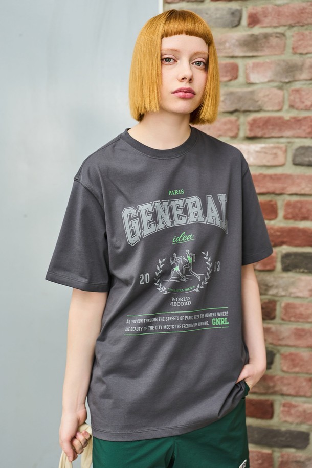 GENERAL IDEA - 반팔티셔츠 - [24SS] UNISEX 마라톤 반팔 티셔츠 [CHARCOAL] / SBD2U01016