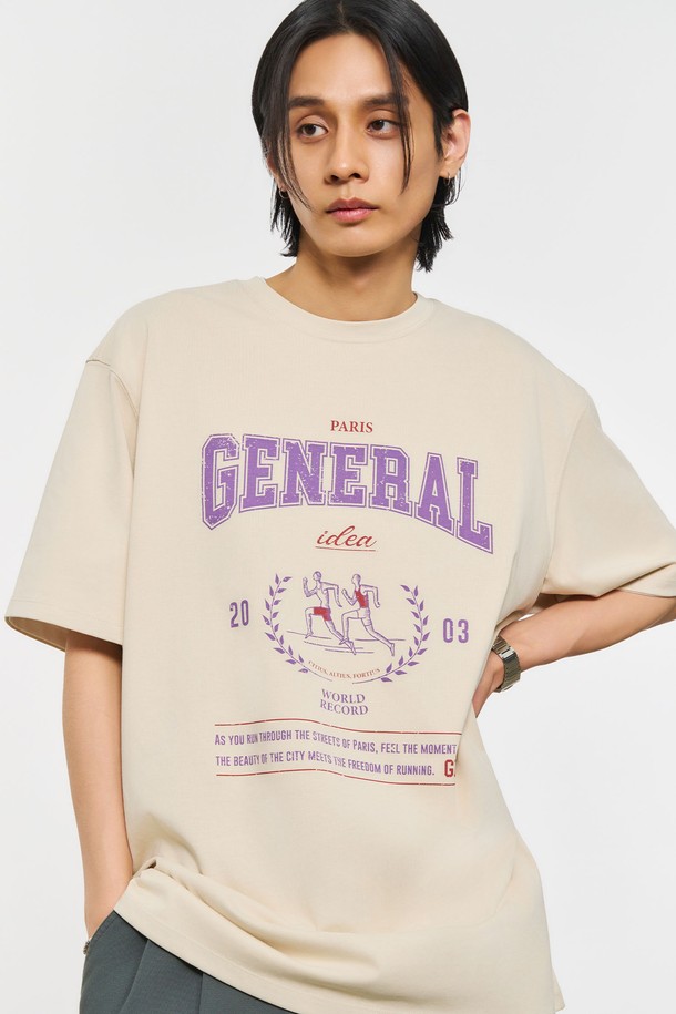 GENERAL IDEA - 반팔티셔츠 - [24SS] UNISEX 마라톤 반팔 티셔츠 [SAND BEIGE] / SBD2U01016