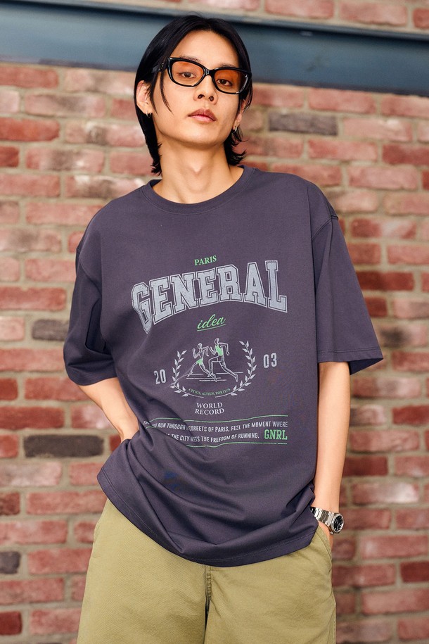 GENERAL IDEA - 반팔티셔츠 - [24SS] UNISEX 마라톤 반팔 티셔츠 [CHARCOAL] / SBD2U01016