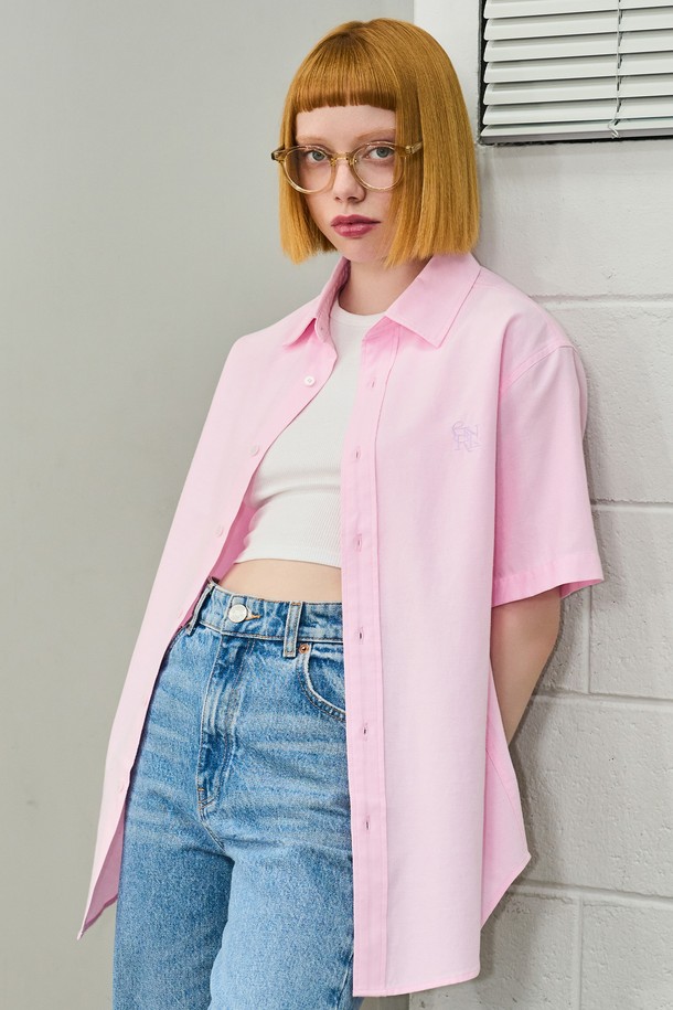 GENERAL IDEA - 반팔셔츠 - [24SS] UNISEX 베이직 옥스포드 하프 셔츠 [PINK] / SBD2U03003