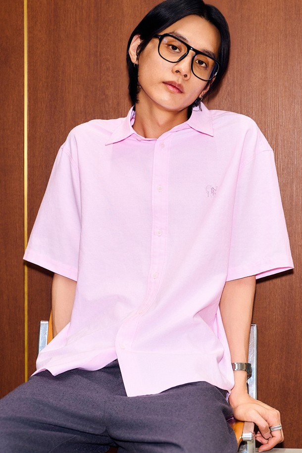 GENERAL IDEA - 반팔셔츠 - [24SS] UNISEX 베이직 옥스포드 하프 셔츠 [PINK] / SBD2U03003