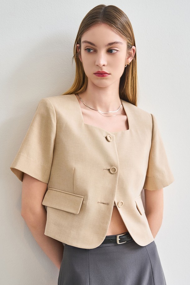 GENERAL IDEA - 자켓 - [24SS] WOMAN 스퀘어넥 하프 자켓 [LIGHT BEIGE] / WBD2L09507