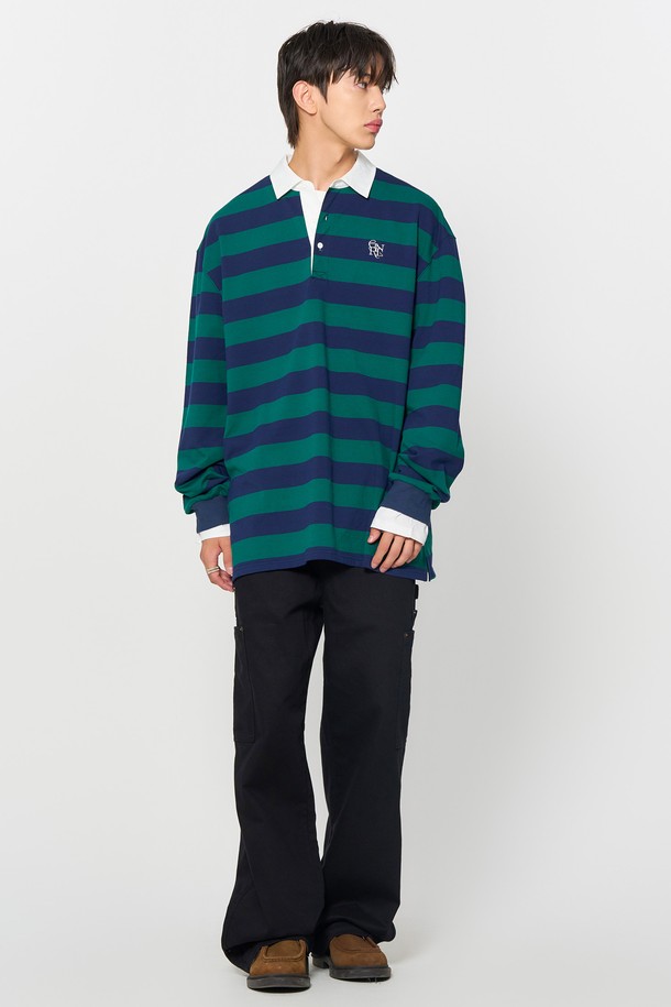 GENERAL IDEA - 긴팔티셔츠 - [24FW] UNISEX GNRL 롱 슬리브 럭비 티셔츠 [GREEN] / SBD3U01006