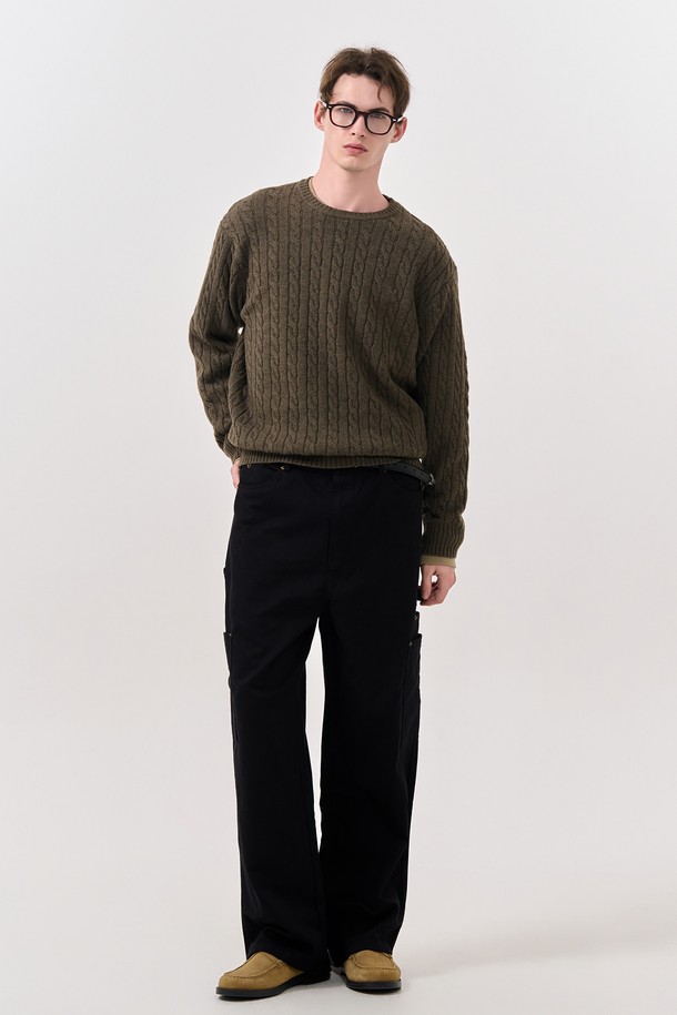 GENERAL IDEA - 스웨터 - [24FW] MAN 에센셜 울 케이블 풀오버 [CHARCOAL] / SBD3M05006