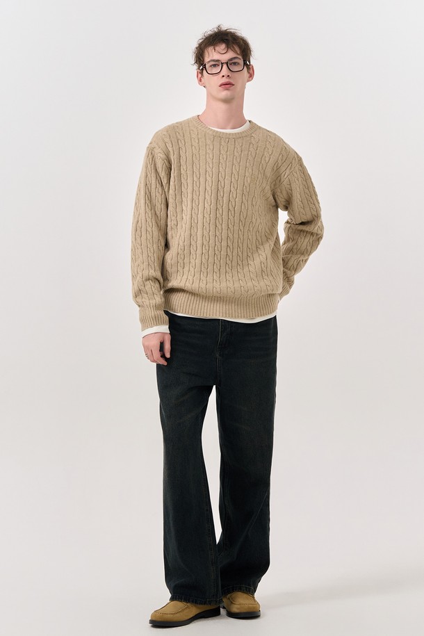 GENERAL IDEA - 스웨터 - [24FW] MAN 에센셜 울 케이블 풀오버 [BEIGE] / SBD3M05006