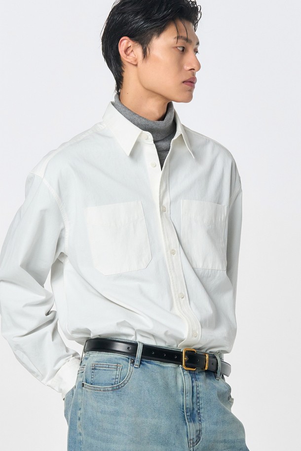 GENERAL IDEA - 긴팔티셔츠 - [24FW] UNISEX 워시드 워크 셔츠 [WHITE] / SBD4U03010