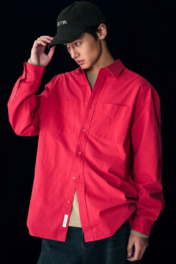 GENERAL IDEA - 긴팔티셔츠 - [24FW] UNISEX 워시드 워크 셔츠 [RED] / SBD4U03010