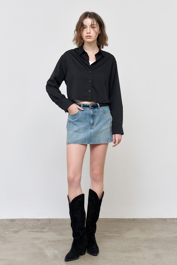 GENERAL IDEA - 셔츠 - [25SS] WOMAN 링클프리 세미 크롭 셔츠 [BLACK] / WBE1L03501