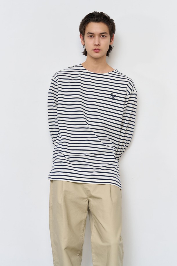 GENERAL IDEA - 긴팔티셔츠 - [25SS] MEN 롱슬리브 보더 티셔츠 [WHITE] / SBE1U01003