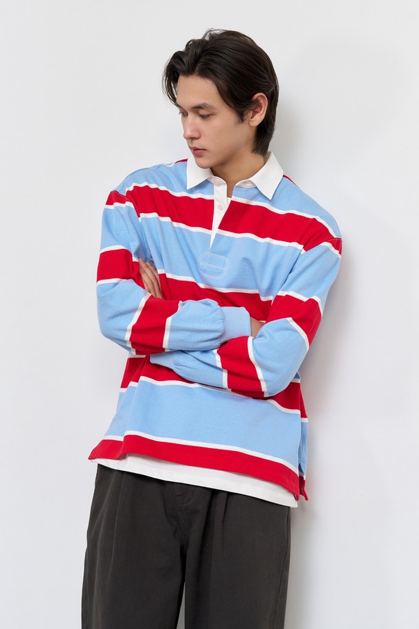 GENERAL IDEA - 긴팔티셔츠 - [25SS] UNISEX 클래식 럭비 티셔츠 [BLUE] / SBE1U01008