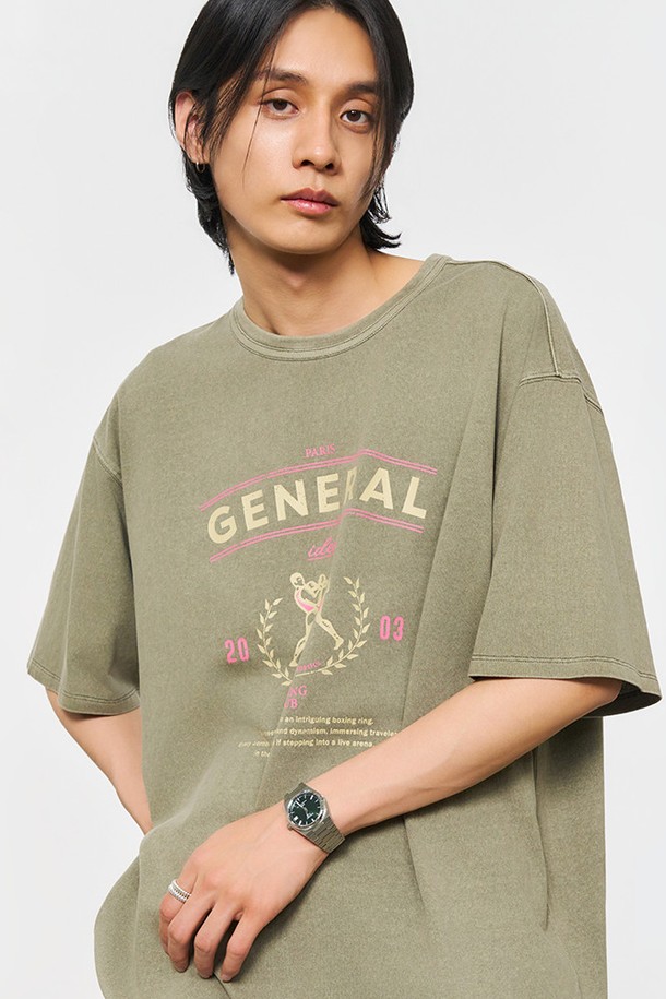 GENERAL IDEA - 반팔티셔츠 - [24SS] UNISEX 피그먼트 복싱 반팔티 [KHAKI] / SBD2U01012