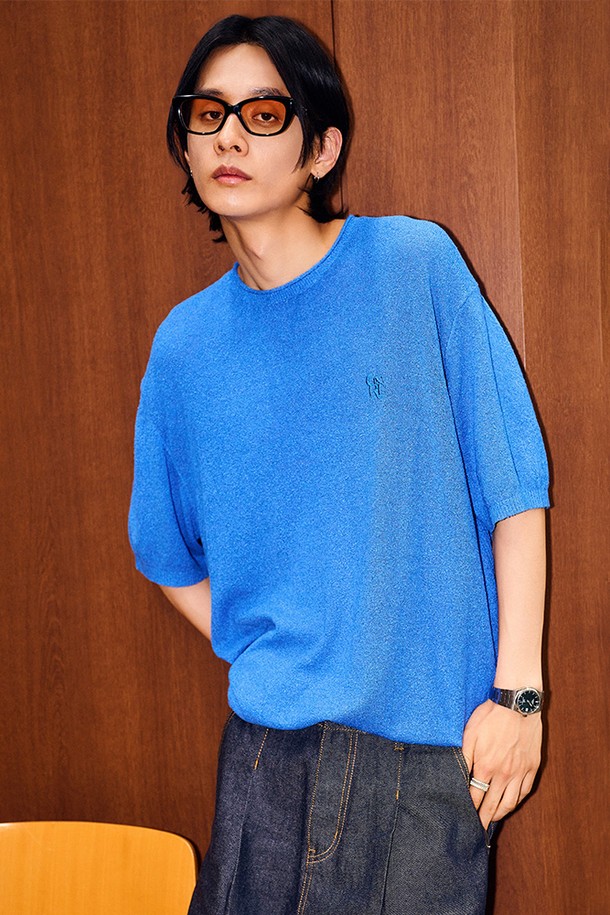 GENERAL IDEA - 스웨터 - [24SS] UNISEX 테리 반팔 니트 [BLUE] / SBD2U05009