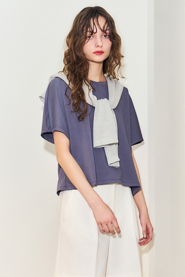 GENERAL IDEA - 반소매 티셔츠 - [24SS] WOMAN 돌먼 슬리브 반팔 티셔츠 [OCEAN GREY] / WBD2L01525