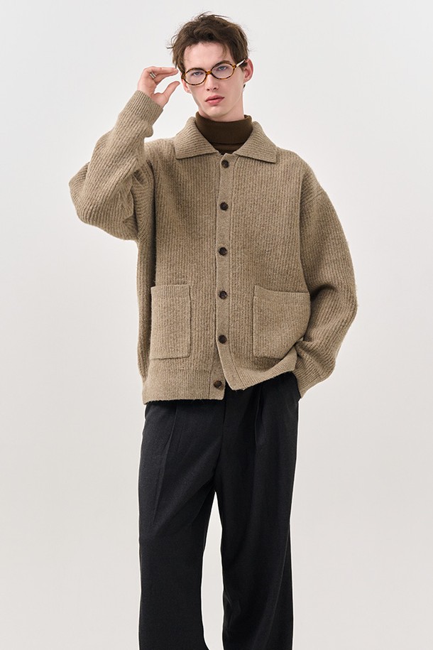 GENERAL IDEA - 가디건 - [24FW] UNISEX 울 하찌 카라 가디건 [BEIGE] / SBD4U04012