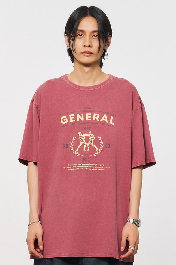 GENERAL IDEA - 반팔티셔츠 - [24SS] UNISEX 피그먼트 복싱 반팔티 [BURGUNDY] / SBD2U01012