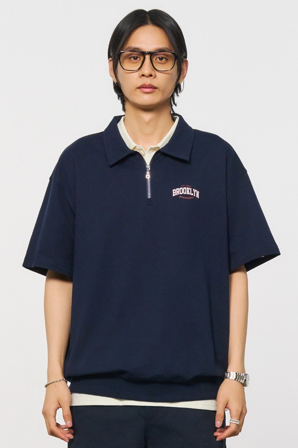 GENERAL IDEA - 반팔티셔츠 - [24SS] UNISEX 브루클린 미니 쭈리 카라 반팔 티셔츠 [NAVY] / SBD2U51043