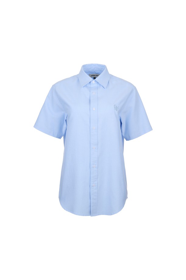 GENERAL IDEA - 반팔셔츠 - [24SS] UNISEX 베이직 옥스포드 하프 셔츠 [SKY BLUE] / SBD2U03003