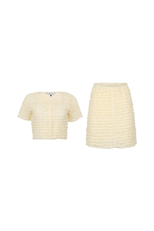 GENERAL IDEA - 셔츠 - [24SS] WOMAN 스퀘어 엠보 블라우스 세트 [LIGHT YELLOW] / WBD2L55531SET