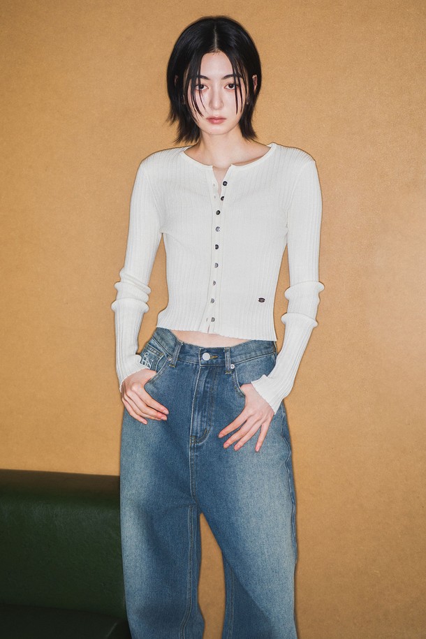 GENERAL IDEA - 가디건 - [25SS] WOMAN 리브드 크롭 가디건 [IVORY] / WBE1L04516