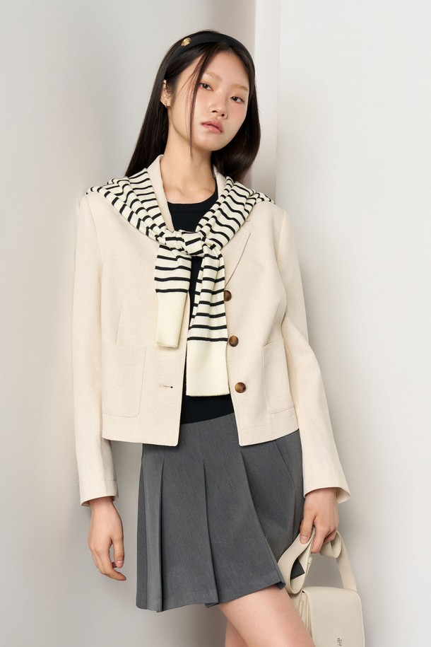 GENERAL IDEA - 스웨터 - [25SS] WOMAN 에센셜 숄 니트 [STRIPE] / WBE1L96510