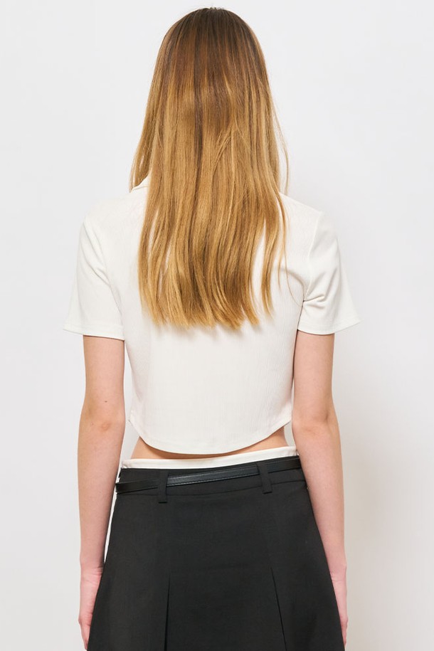GENERAL IDEA - 반소매 티셔츠 - [24SS] WOMAN 셔링 브이넥 카라 반팔티 [WHITE] / WBD2L01530