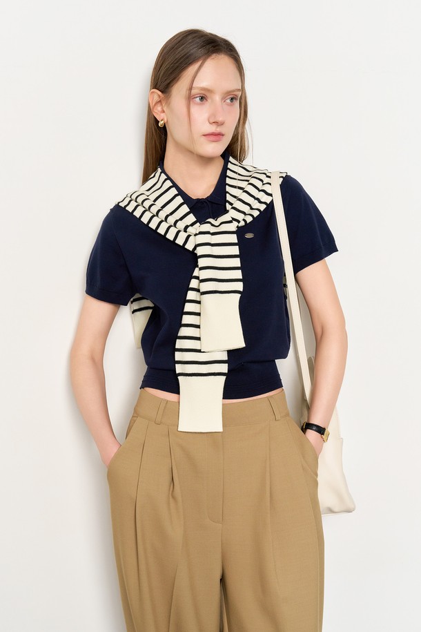 GENERAL IDEA - 스웨터 - [25SS] WOMAN 에센셜 숄 니트 [STRIPE] / WBE1L96510