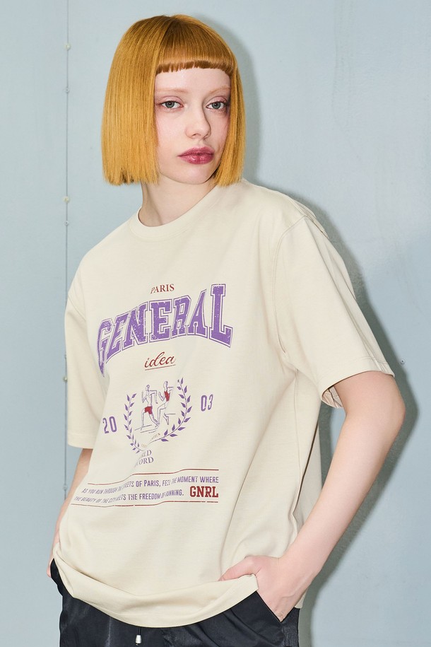 GENERAL IDEA - 반팔티셔츠 - [24SS] UNISEX 마라톤 반팔 티셔츠 [SAND BEIGE] / SBD2U01016