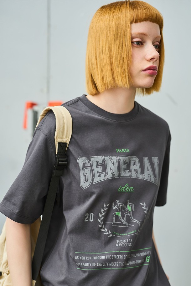 GENERAL IDEA - 반팔티셔츠 - [24SS] UNISEX 마라톤 반팔 티셔츠 [CHARCOAL] / SBD2U01016