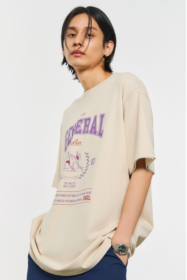 GENERAL IDEA - 반팔티셔츠 - [24SS] UNISEX 마라톤 반팔 티셔츠 [SAND BEIGE] / SBD2U01016