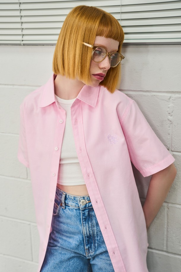 GENERAL IDEA - 반팔셔츠 - [24SS] UNISEX 베이직 옥스포드 하프 셔츠 [PINK] / SBD2U03003