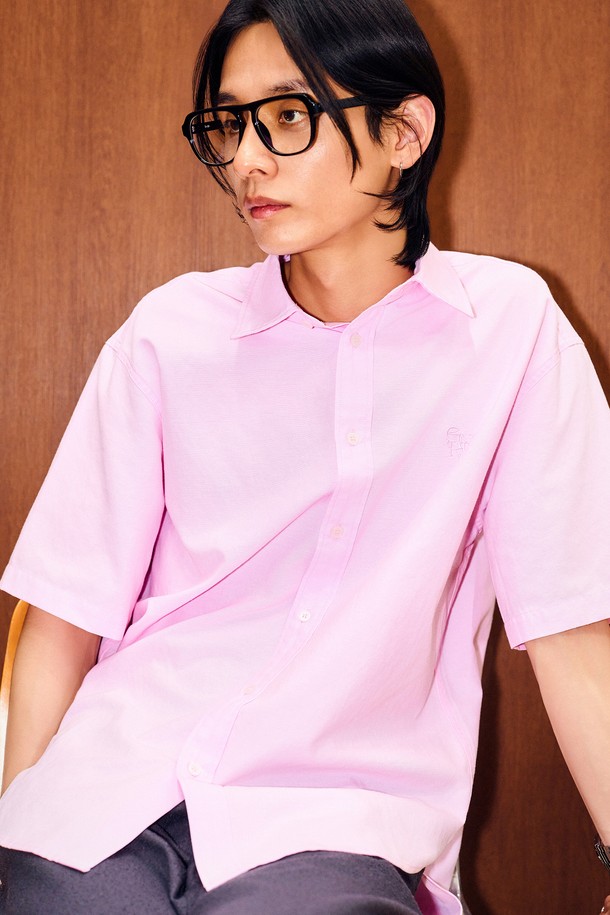 GENERAL IDEA - 반팔셔츠 - [24SS] UNISEX 베이직 옥스포드 하프 셔츠 [PINK] / SBD2U03003